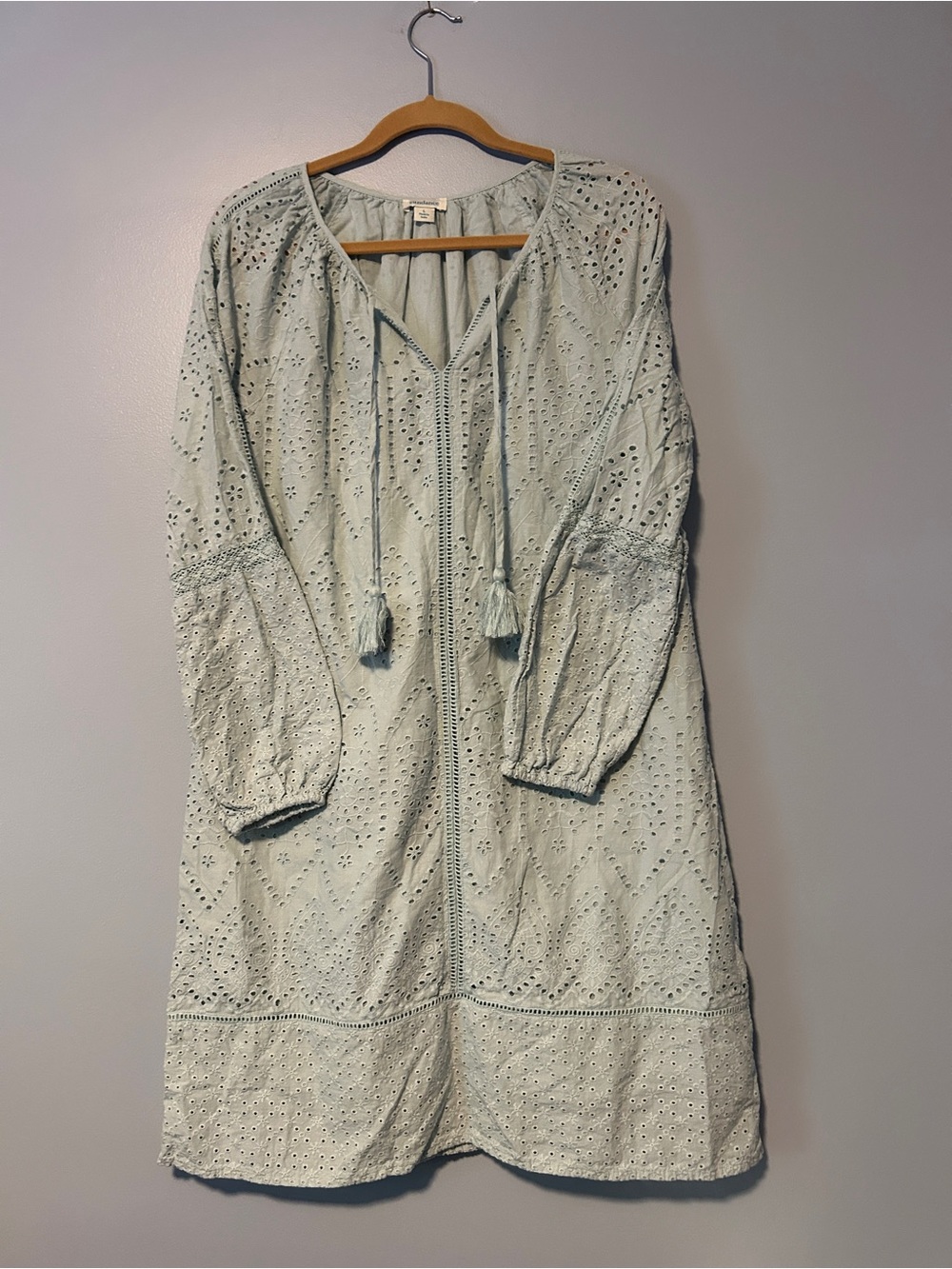 Sundance Pale Mint Eyelet Tunic with Tassel Detail